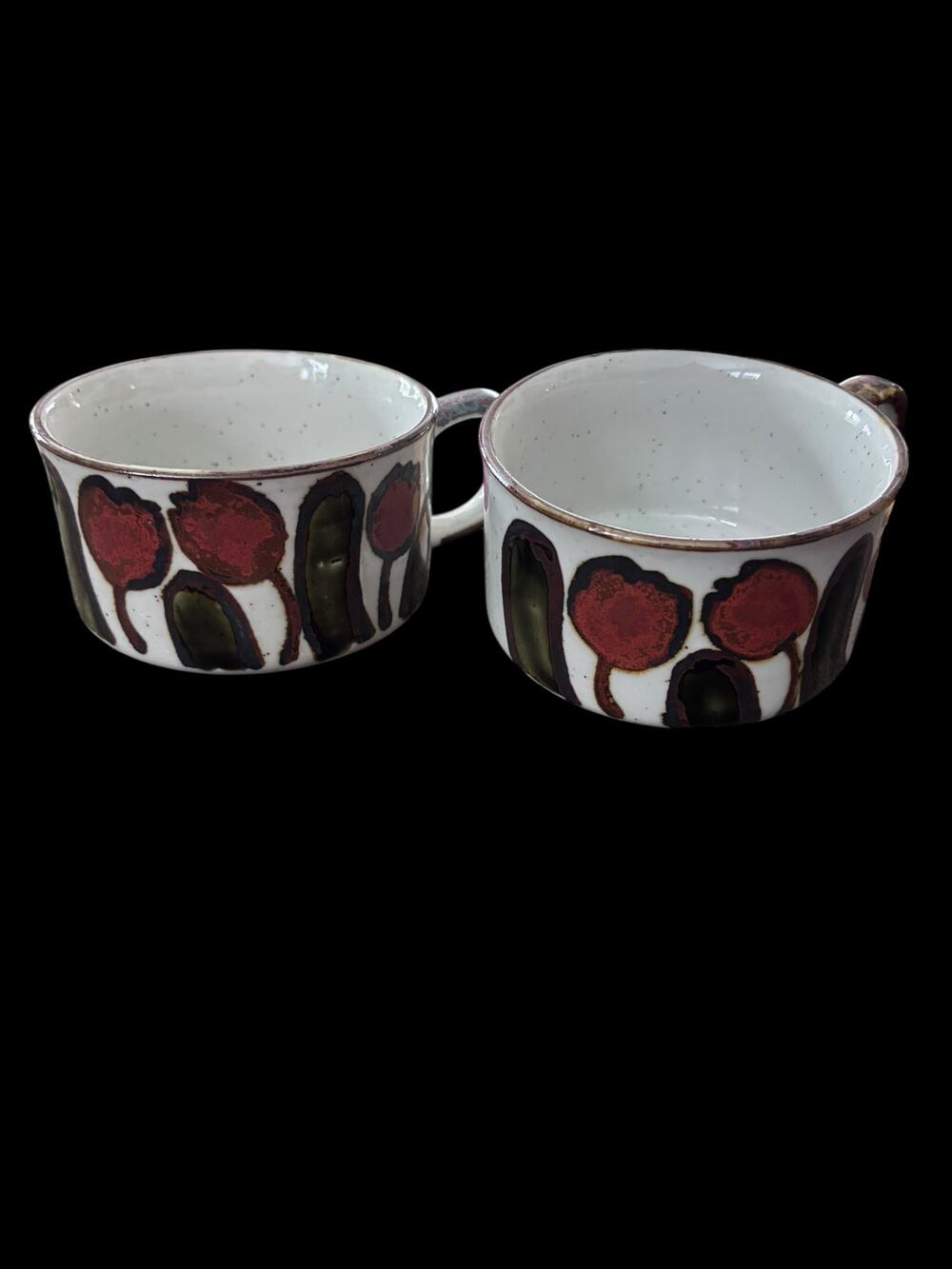 Vintage Pair of 70s Otagiri Style Floral Mid-Century Modern Stoneware Soup Mug